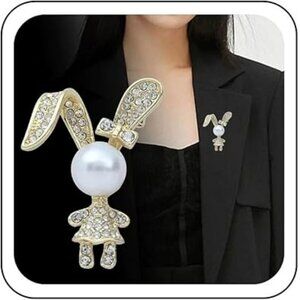 Bunny Rabbit Brooch Pin Easter Brooch or Classy Statement‎ Faux Pearl